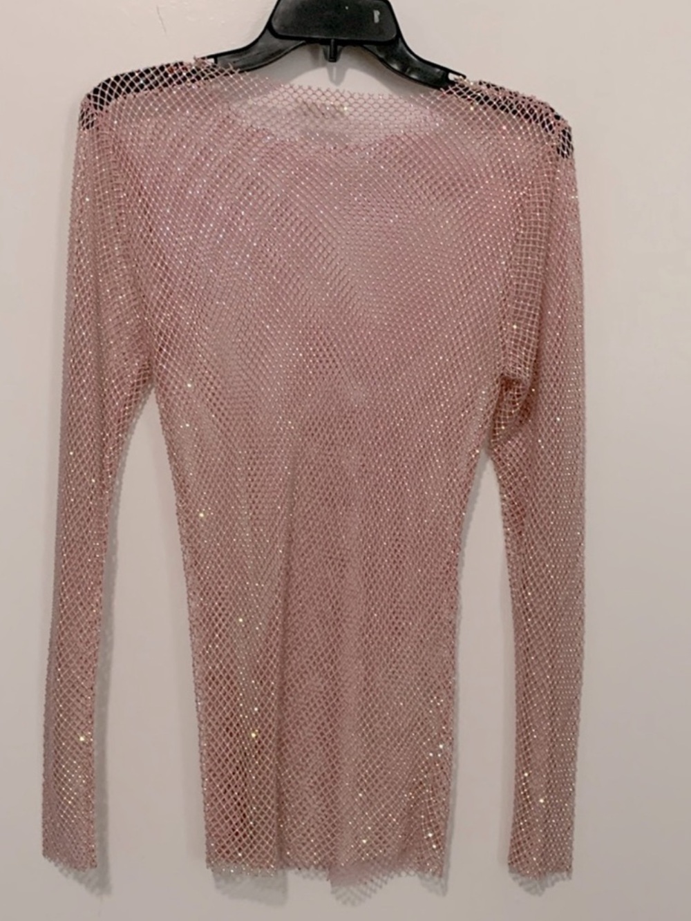 ORANGE KISS Long Sleeve Rhinestone Top Blush Pink Size SM Sheer Sparkly Mesh - Picture 4 of 11